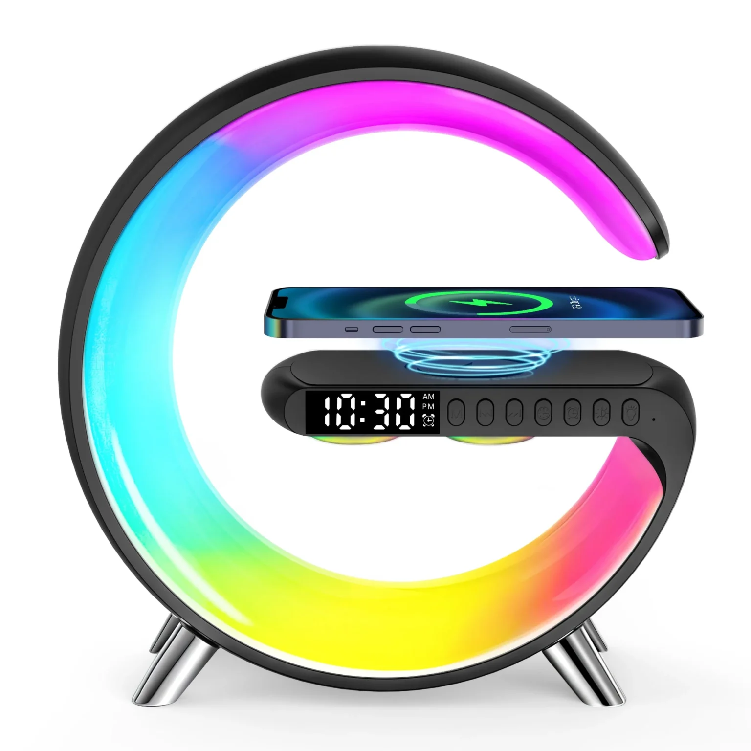 gped alarm clock digital alarm clock radio with wireless charging led table lamp bluetooth speaker fm radio 4 in 1 dimmable night light touch lamp clock w led display desk clock for bedroom 1